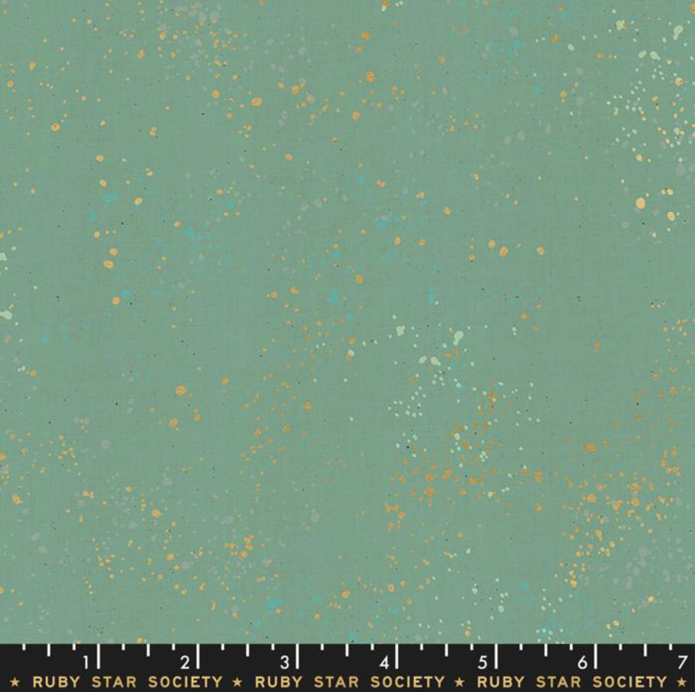 Fabric swatch with gold speckles on a teal background, labeled Ruby Star Society.