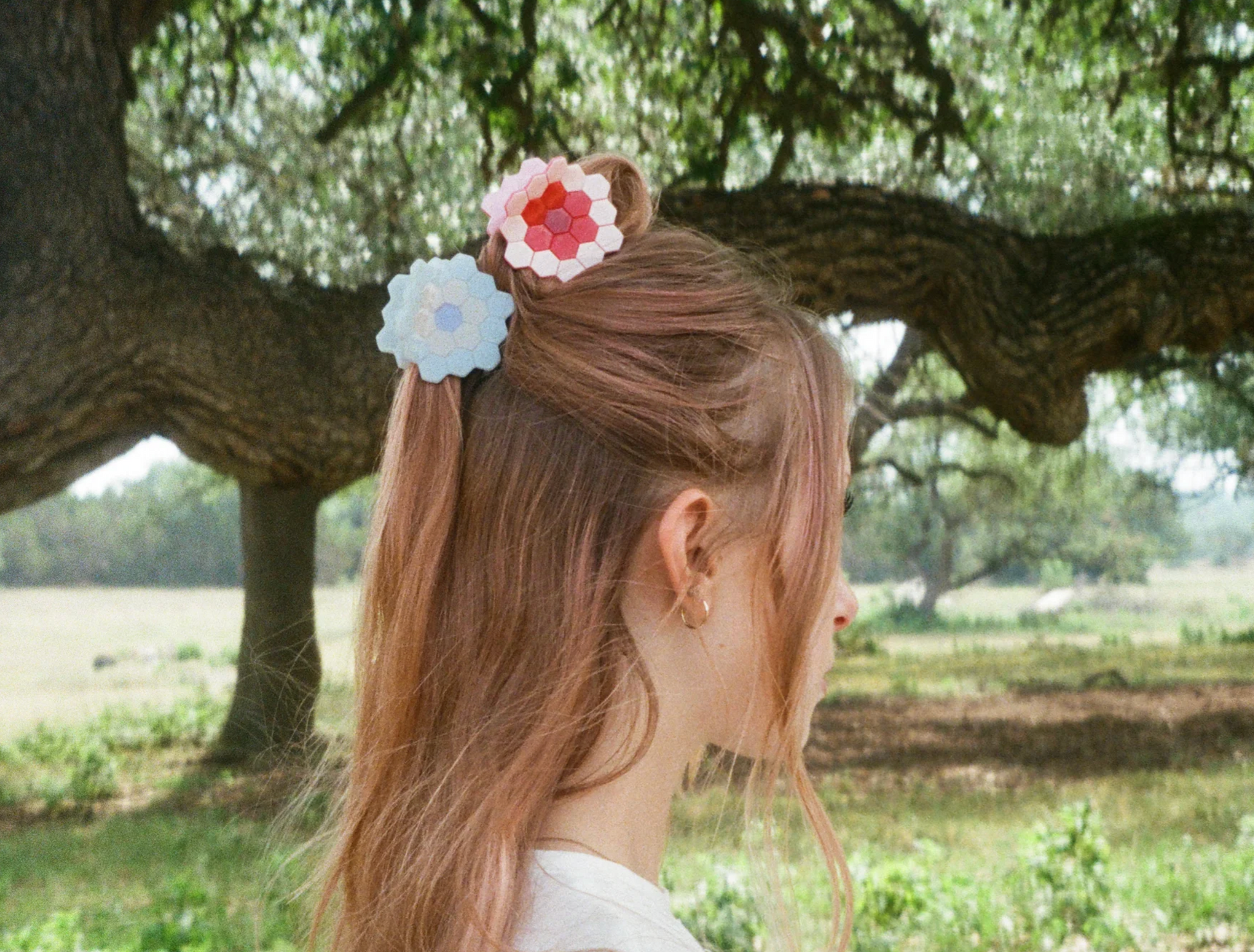 hexagon hair clip worn
